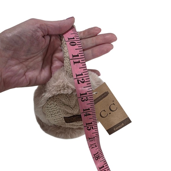 C.C. Cable Knit Faux Fur Earmuffs Beige Adjustable Winter Warm New Outdoors - Picture 3 of 10